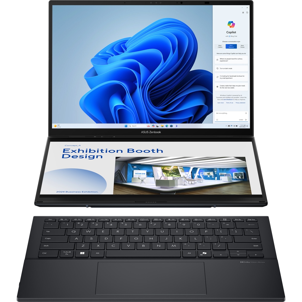 Laptop ASUS Zenbook Duo OLED UX8406CA-PZ166X, Intel Core Ultra 9 285H pana la 5.4GHz, 14" 3K Touch, 32GB, SSD 1TB, Intel Arc Graphics, Windows 11 Pro, Inkwell Gray
