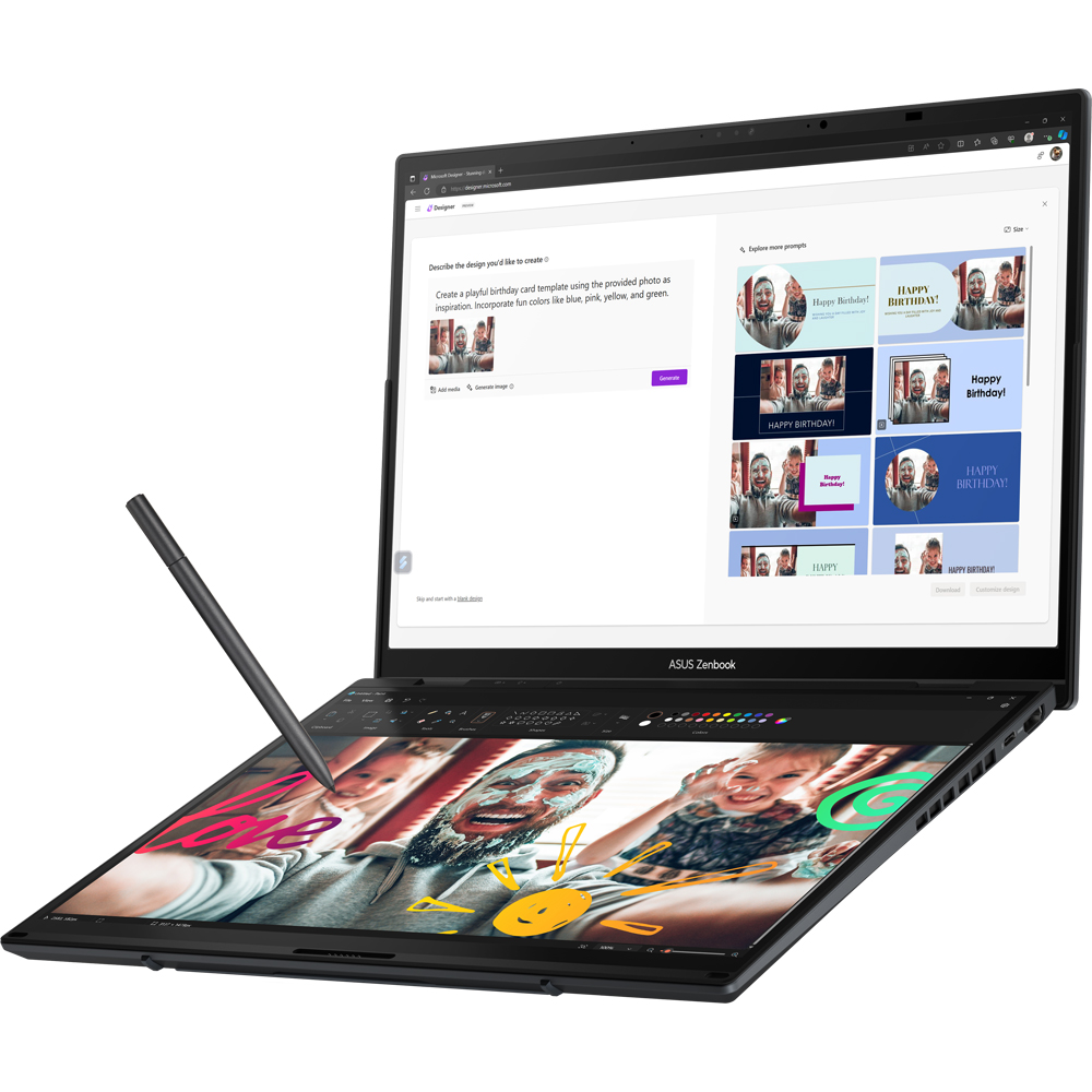Laptop ASUS Zenbook Duo OLED UX8406CA-PZ166X, Intel Core Ultra 9 285H pana la 5.4GHz, 14" 3K Touch, 32GB, SSD 1TB, Intel Arc Graphics, Windows 11 Pro, Inkwell Gray