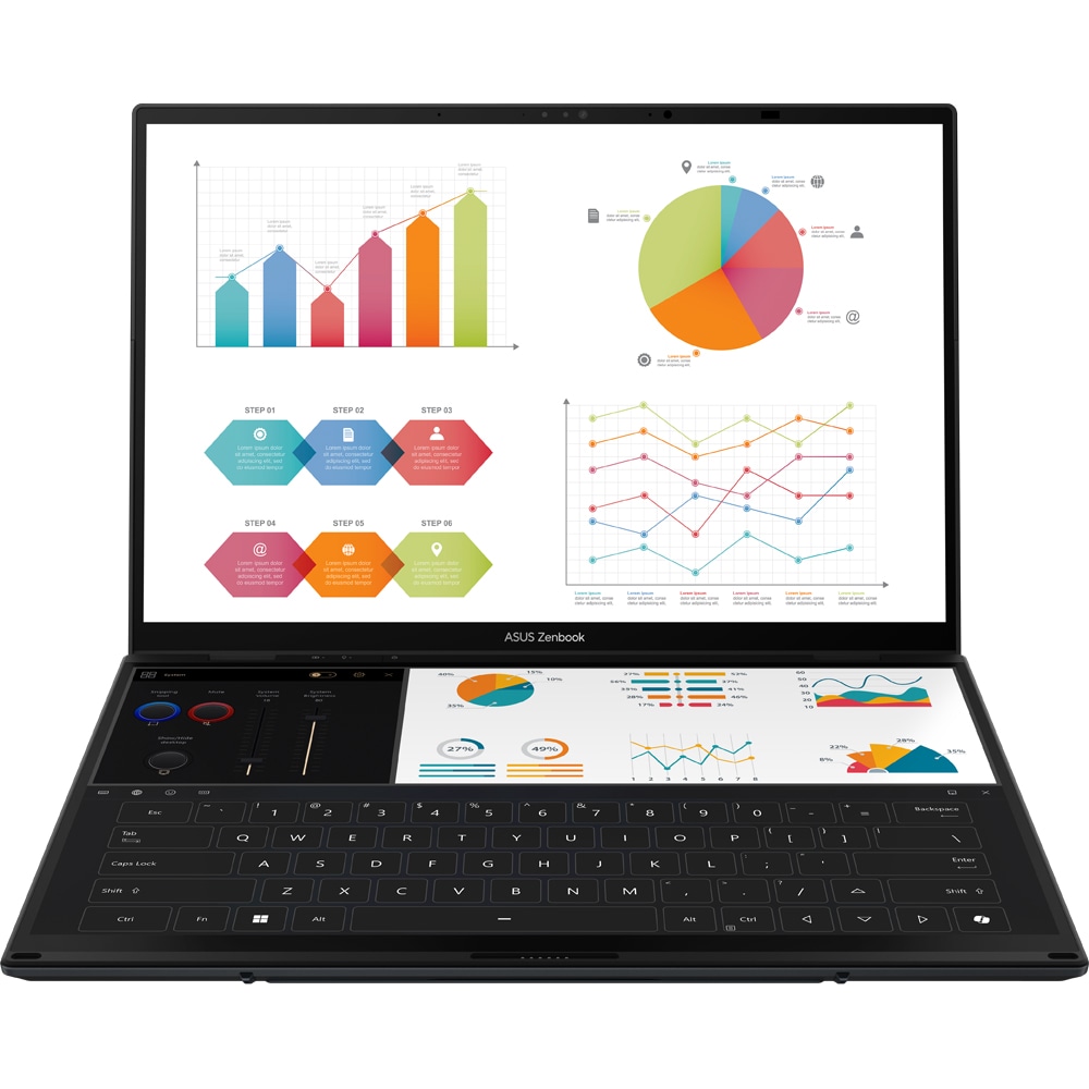 Laptop ASUS Zenbook Duo OLED UX8406CA-PZ166X, Intel Core Ultra 9 285H pana la 5.4GHz, 14" 3K Touch, 32GB, SSD 1TB, Intel Arc Graphics, Windows 11 Pro, Inkwell Gray