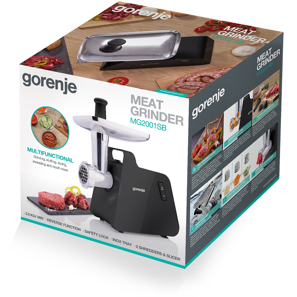 Masina de tocat carne GORENJE MG2001SB, 2.6kg/min, 2000W, accesoriu carnati/radere/feliere, negru
