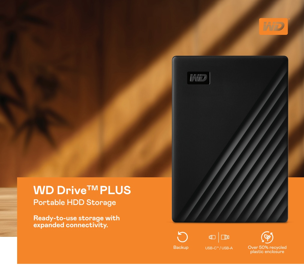 Hard Disk extern WD Drive PLUS WDBN8Z0020BBK-WEWM, 2TB, USB 3.2