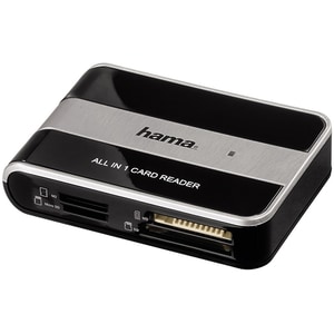 Cititor de carduri HAMA All in 1 49016, USB 2.0, CompactFlash Type II, Memory Stick, SD/microSD, negru-gri