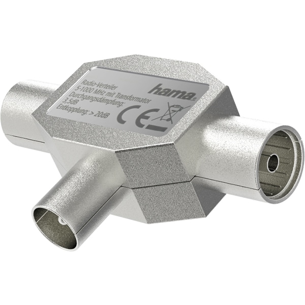 Splitter antena Coaxial Plug - 2 Coaxial Sockets HAMA 205237, argintiu
