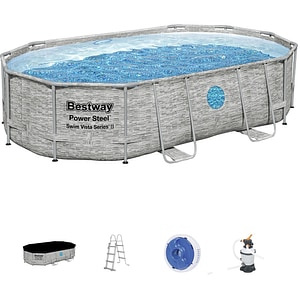 Piscina cadru metalic BESTWAY, ovala, 488 x 305 x 107 cm, 3.028 l, gri