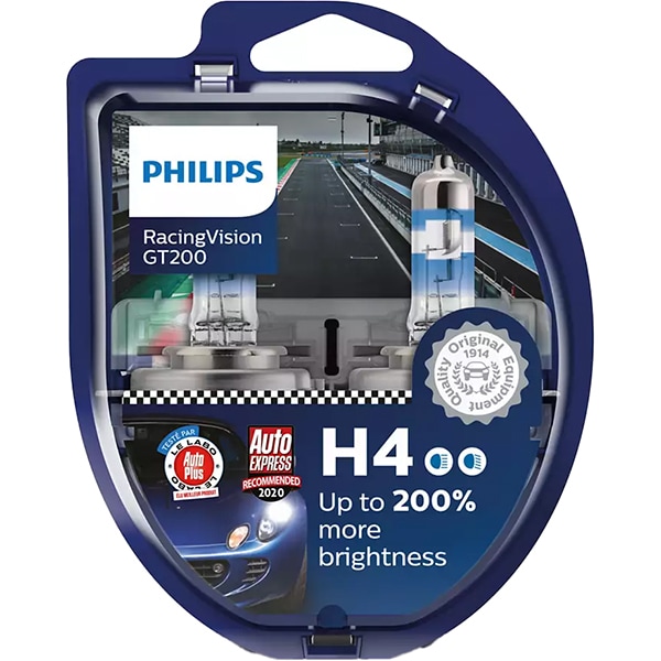 Set becuri auto PHILIPS Racing Vision+, 200%, H4, 3600K, 60/55W, 2 buc