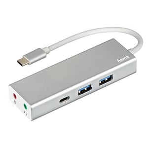 Hub USB Type-C HAMA Aluminium 135758, USB Type-A, 3.5 mm audio, argintiu