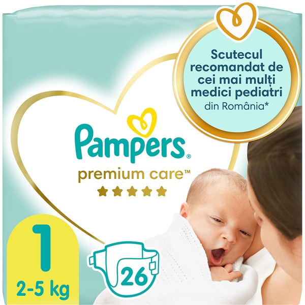 Scutece PAMPERS Premium Care Nou Nascut nr 1, Unisex, 2-5 kg, 26 buc