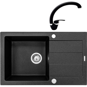 Pachet chiuveta PYRAMIS Class Plus Complete, compozit granit + baterie, negru