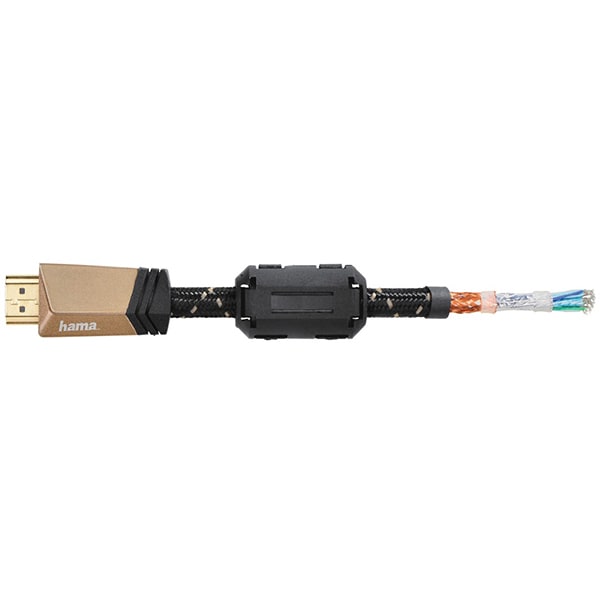 Cablu HDMI Ethernet HAMA 205025, 1.5m, 4K HDR, placat aur, negru-gri