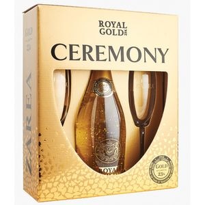 Set Vin spumant Zarea Royal Gold 23K, 0.75L + 2 pahare