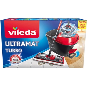 Set galeata cu storcator + mop + maner VILEDA Easy Wrink Ultramat Turbo, negru-rosu