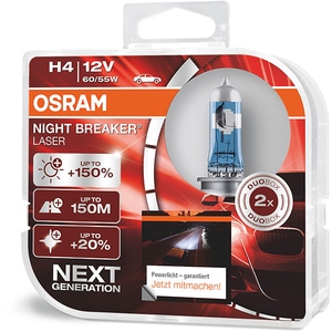 Bec auto OSRAM Night Breaker Laser, 55/60W, 12V, H4, 2 buc