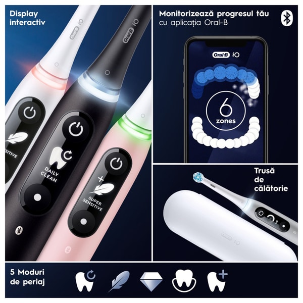 Periuta de dinti electrica ORAL-B iO6, Bluetooth, Curatare 3D, 5 programe, 1 capat, gri