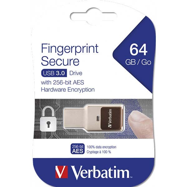Memorie USB VERBATIM Fingerprint Secure, 64GB, USB 3.0, maro