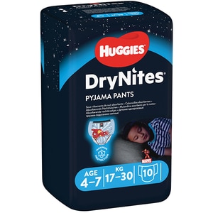 Scutece chilotel HUGGIES DryNites, Baiat, 4-7 ani, 17-30 kg, 10 buc