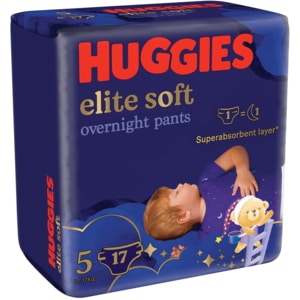 Scutece chilotel HUGGIES Elite Soft Overnight nr 5, Unisex, 12-17 kg, 17 buc