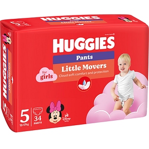 Scutece chilotel HUGGIES Little Movers Jumbo nr 5, Fata, 12-17 kg, 34 buc