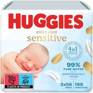Servetele umede HUGGIES Pure Extra Care Sensitive, 3 pachete, 168 buc
