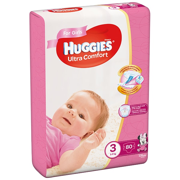Scutece HUGGIES Ultra Comfort nr 3, Fata, 5-9 kg, 80 buc