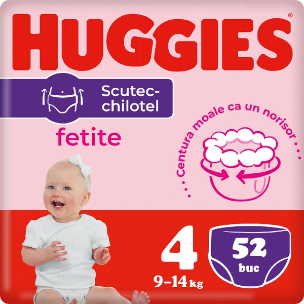 Scutece chilotel HUGGIES Mega nr 4, Fata, 9-14 kg, 52 buc