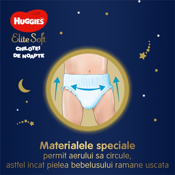 Scutece chilotel HUGGIES Elite Soft Overnight nr 4, Unisex, 9-14 kg, 19 buc