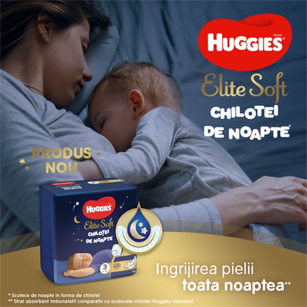 Scutece chilotel HUGGIES Elite Soft Overnight nr 3, Unisex, 6-11 kg, 23 buc