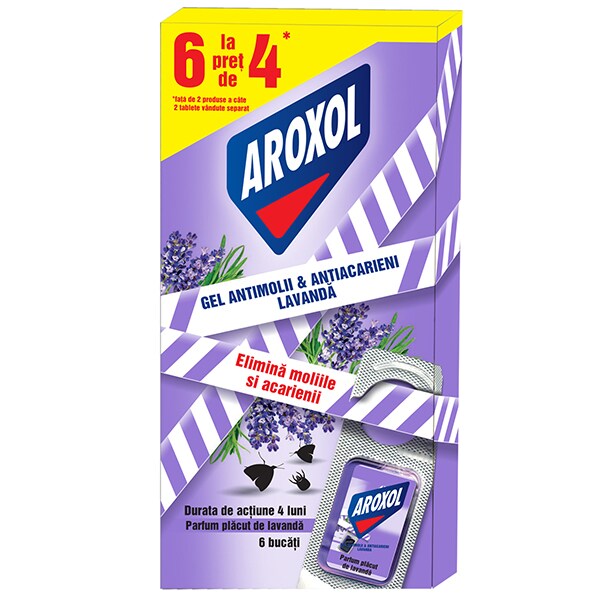 Tablete gel anti-molii si acarieni AROXOL Lavanda, 6 buc