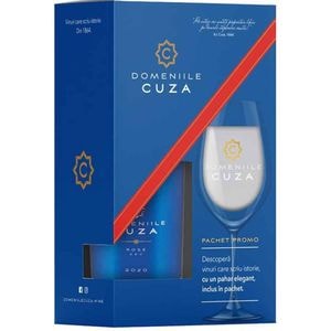 Set Vin rose sec Domeniile Cuza, 0.75L + pahar