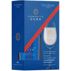 Set Vin rosu sec Domeniile Cuza Saperavi & Feteasca Neagra, 0.75L + pahar