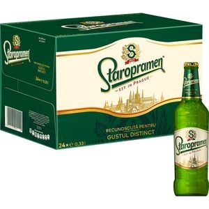 Bere blonda Staropramen bax 0.33L x 24 sticle