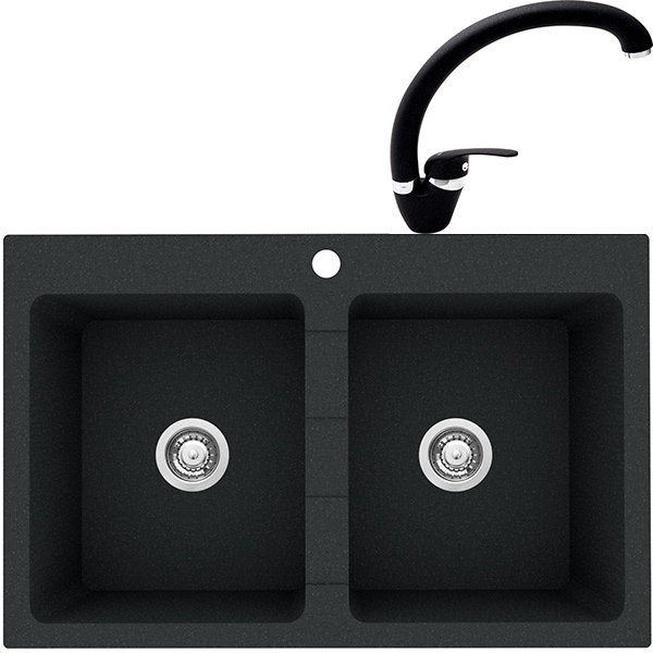 Pachet Chiuveta Pyramis Econom Bowls Compozit Granit Baterie Negru