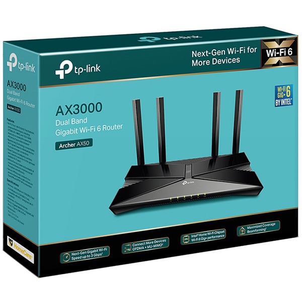 Router Wireless Gigabit TP-LINK Archer AX3000 AX50, Wi-Fi 6, Dual-band 574 + 2402 Mbps, negru