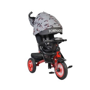 Tricicleta cu copertina NOVOKIDS tornado, roti gonflabile din cauciuc, pozitie somn, scaun reversibil cu rotire 360 grade, cadru metalic, rosu