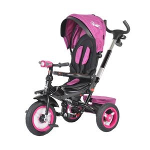 Tricicleta cu copertina detasabila NOVOKIDS jockey trike, cu far luminos si melodii, roti gonflabile din cauciuc, rotire 360 grade, cadru metalic, dimensiuni 120x54x100 cm, mov