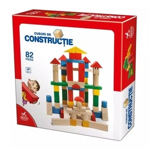 Cuburi de constructie, Deico Games, lemn colorat 82 piese