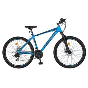 Bicicleta MTB-HT, 21 viteze, Roti 27 Inch, Cadru Aluminiu 6061, Frane pe Disc, Carpat C2758C, Albastru cu Design Negru