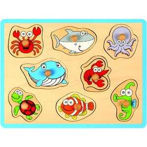 Puzzle Joueco, Animale acvatice, Din lemn, 30 x 27 cm, 18 luni+, 8 piese