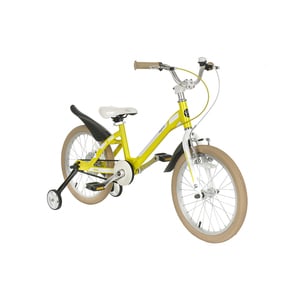 Bicicleta Copii 5-7 ani, Roti 18 Inch, Cadru Aluminiu, Roti Ajutatoare, Mars M1801C, Galben cu Design Alb