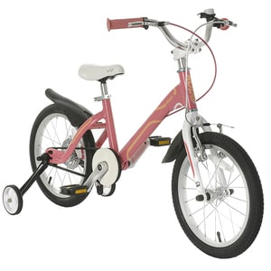Bicicleta Copii 4-6 ani, Roti 16 Inch, Cadru Aluminiu, Roti Ajutatoare, Mars M1602C, Roz cu Design Alb