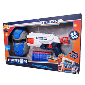 Set Pistol cu Masca si Gloante de spuma, Alb/Albastru, 26 piese, Salamandra Kids