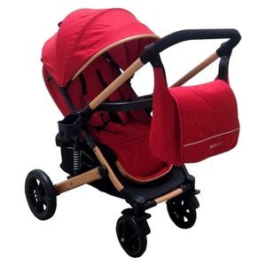 Carucior nou nascuti 2 in 1 BABY CARE PRO 512, Cu geanta bebe inclusa, Suspensii, Cadru aluminiu Gold, Maner reversibil, Spatar reglabil in 5 trepte, Amortizoare, Plasa insecte, Frana picior, Pliabil, Rosu