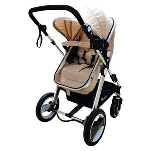 Carucior nou nascuti 2 in 1 Baby Care PRO S535,  Cadru Aluminiu, roti din cauciuc plin,landou reversibil, Spatar reglabil in 3 trepte,plasa anti-insecte, Crem