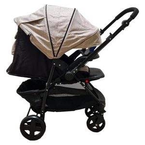 Carucior nou nascuti 2 in 1 BABY CARE PRO SK10, Maner reversibil, Spatar reglabil in 3 trepte, Frana picior, Pliabil, Maron Gold