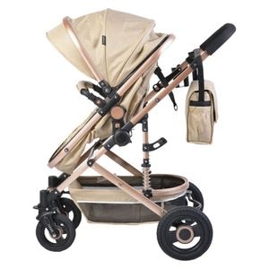 Carucior nou nascuti 2 in 1 NOVOKIDS Ciarra Gold PRO , Cu geanta bebe, Spatar reglabil 3 trepte, Crem
