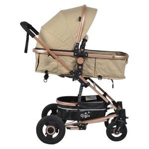Carucior nou nascuti 2 in 1 NOVOKIDS GIGI PRO , Cu geanta bebe, Frana picior,Pliabil , Crem