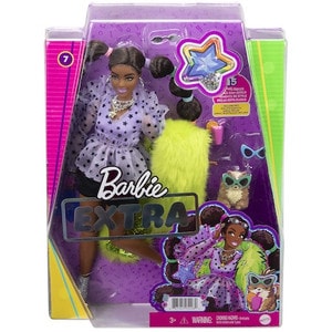 Papusa Barbie Extra Style Par Negru, cu Geanta in Forma de Stea si Catelus