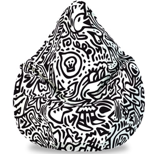 Fotoliu Puf FormTex Bean Bag Doodle, XL, alb-negru