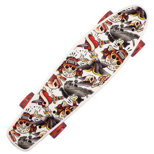 Penny Board Landsurfer cu roti luminoase, 56 cm, ABEC-7, PU, Aluminium, 90 KG Happy Skull