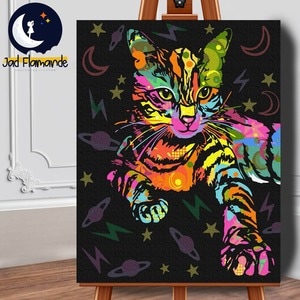Set pictura pe numere (panza) Pisica Neon, 50x40 cm
