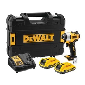 DeWALT - Masina de insurubat cu impact 190Nm, Hex 1/4", cu 2 acumulatori 18V, 2.0Ah, incarcator, valiza [DCF809D2T-QW]